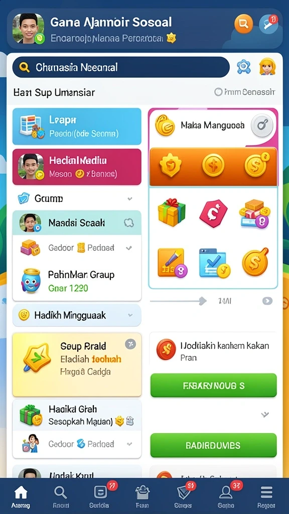 Fitur interaksi sosial untuk bermain bersama teman.